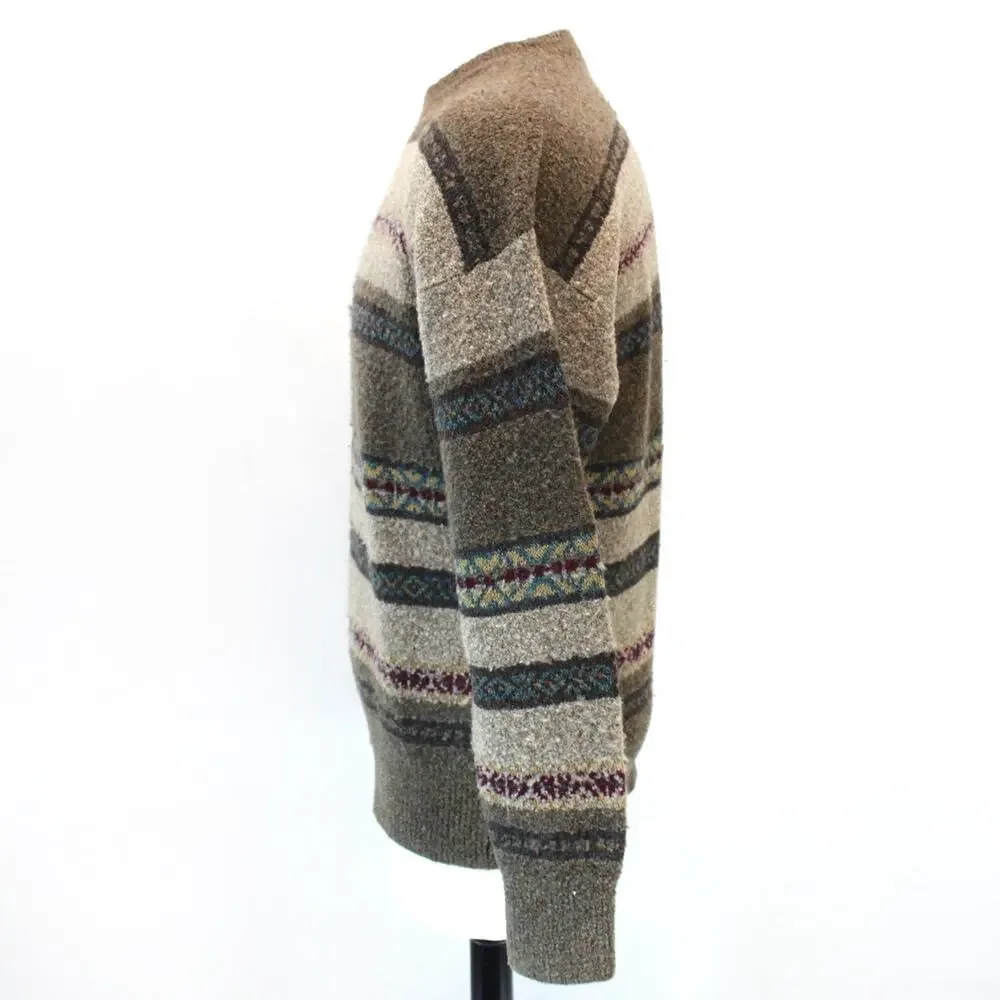 Nautica Fair Isle Y2K Cozy Wool Men's Brown Sweater Pullover Medium